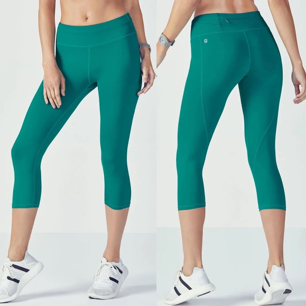 Fabletics Teal Green Gia PowerLite Capri Leggings, Size Large